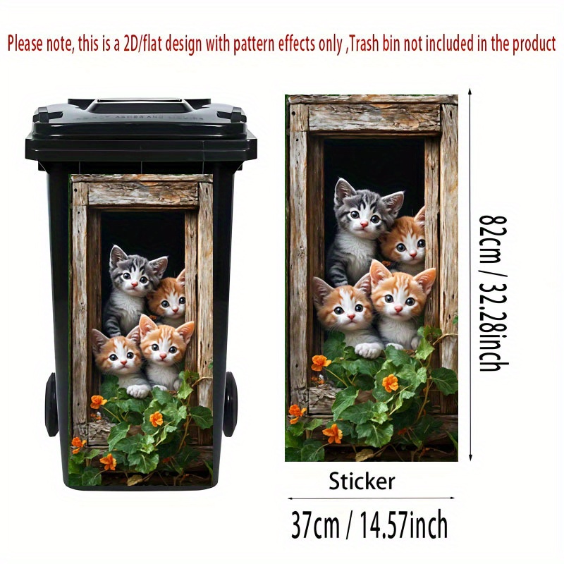 1pc Adorable Kitten In Wooden Window Theme Self-adhesive Wall Sticker, Polypropylene Decorative Tape For Trash Can, Wall, Home Decoration, 37×82cm
