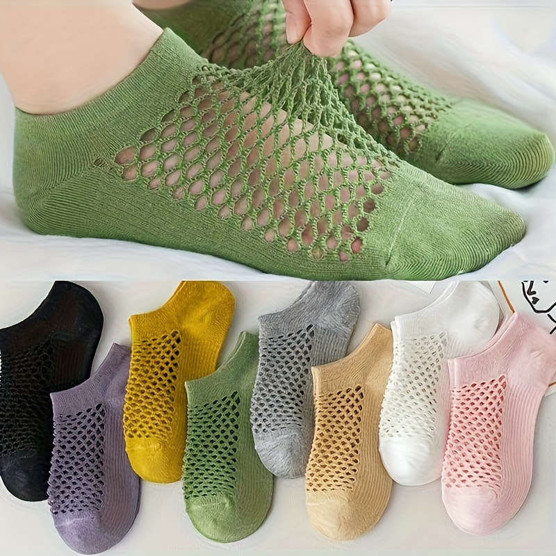 TEMU 8 Pairs Of Solid Color Mesh Hollow Breathable Women's Socks Suitable For Daily Activities