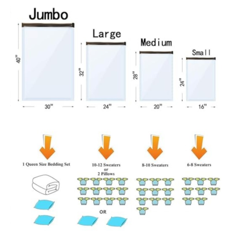11pcs Vacuum Storage Bag Set, With Pump, Vacuum Compression, Space-saving, Travel Zipper Storage Bag Reusable, Clothes, Pillows, Blankets, Bedding, Quilts, Towels, Storage Sealed Bag, Portable