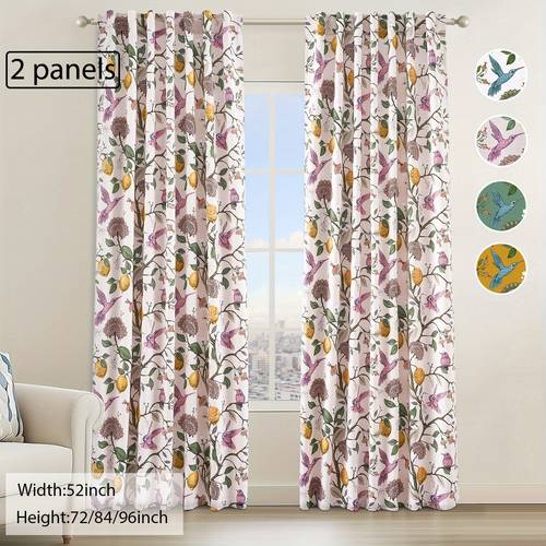 2 panels vintage floral blackout curtains with hummingbird design rod pocket washable polyester ideal for living room bedroom dining area parisian country decor curtains for living room