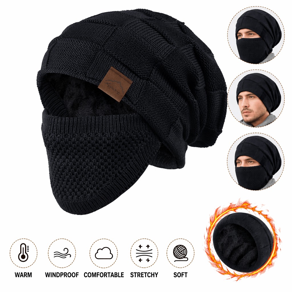 TEMU 2026 New Unisex Winter Fleece Cold-proof Headband 2pcs Set - Elastic Drawstring Closure, Lightweight And Warm, Suitable For Cycling, Skiing,