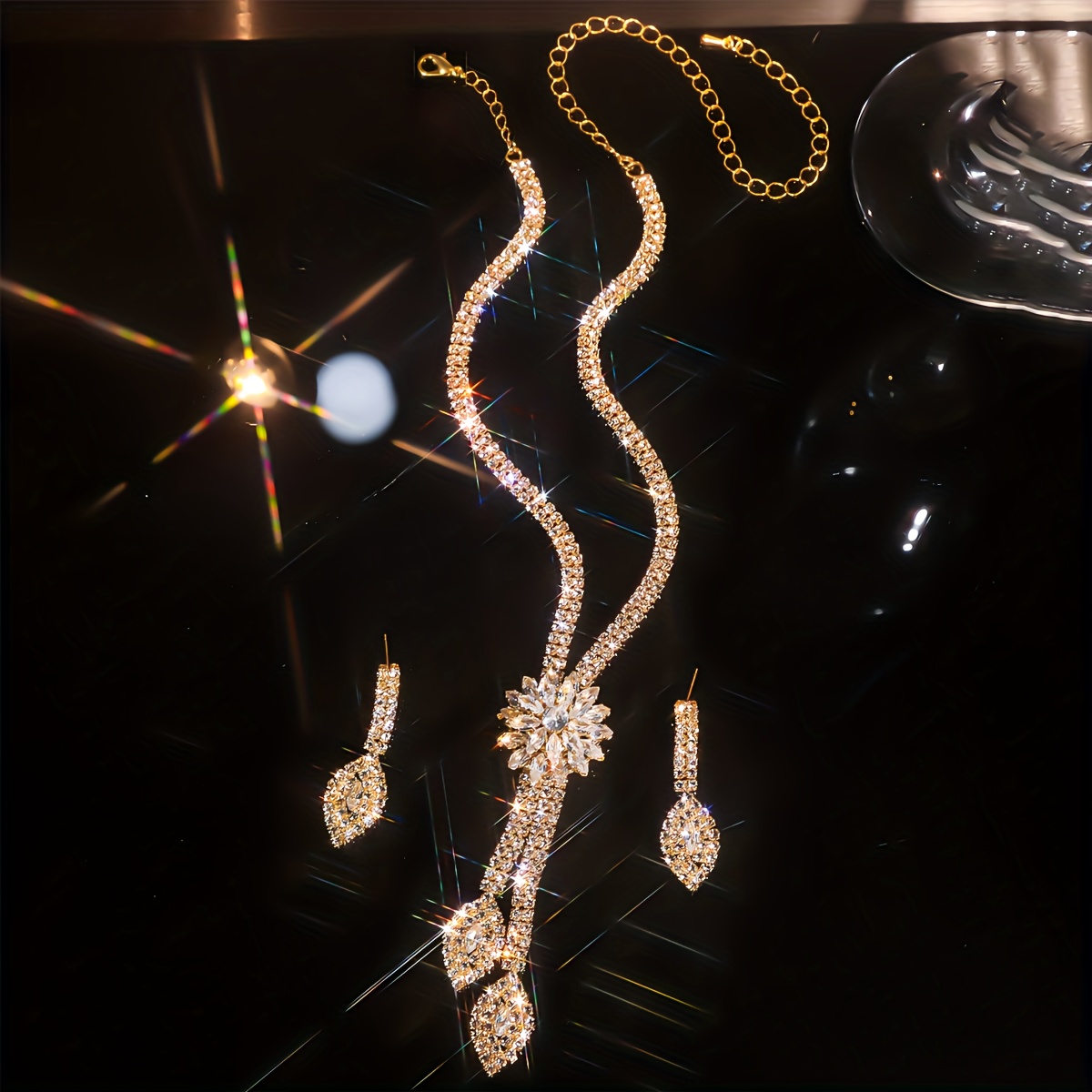 luxurious   necklace earrings bracelet elegant bridal jewelry wedding dress banquet party christmas thanksgiving gift details 2