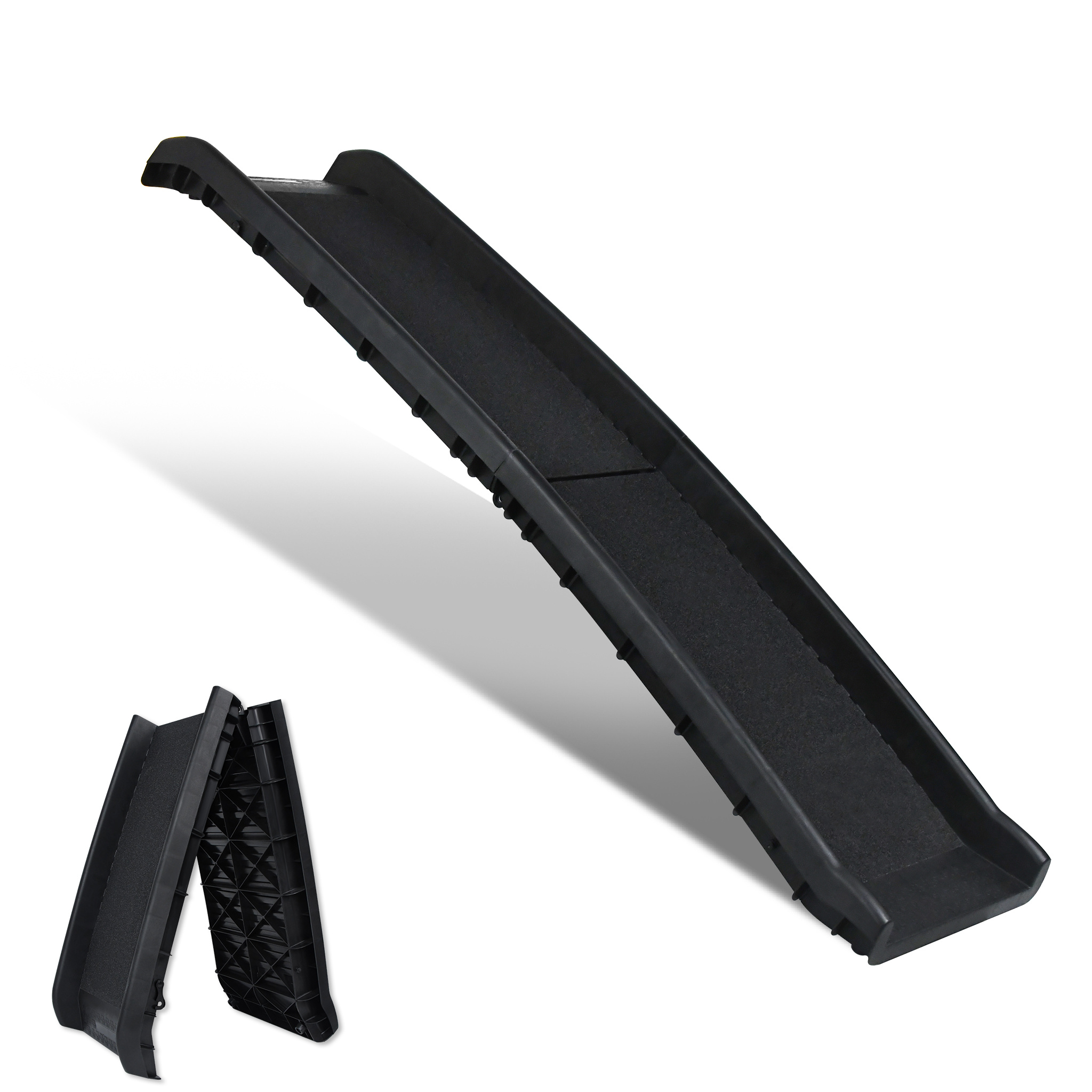 Foldable Plastic Dog Stairs Dog Ramp Boot Ramp For Pets Entry Aid, Non-slip With Rubber Buffer Up To 90kg, 156 X 40cm, Black