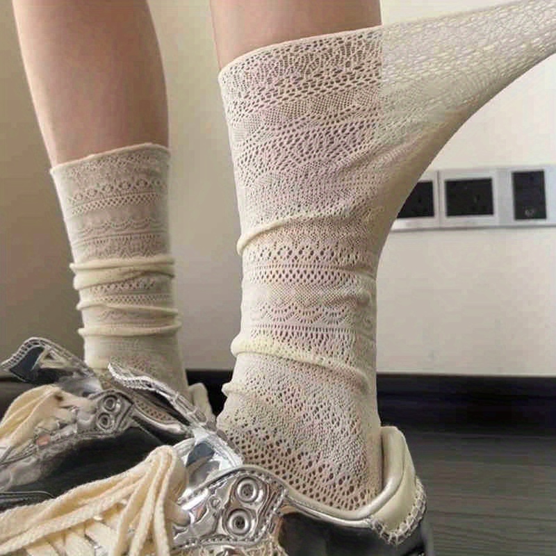 E-shop 1 Paar Frühlings-Sommer-Damensocken, ultradünne, süße Frottee-Socken, lange Socken, bequem, vielseitig, atmungsaktiv, geeignet für den täglichen