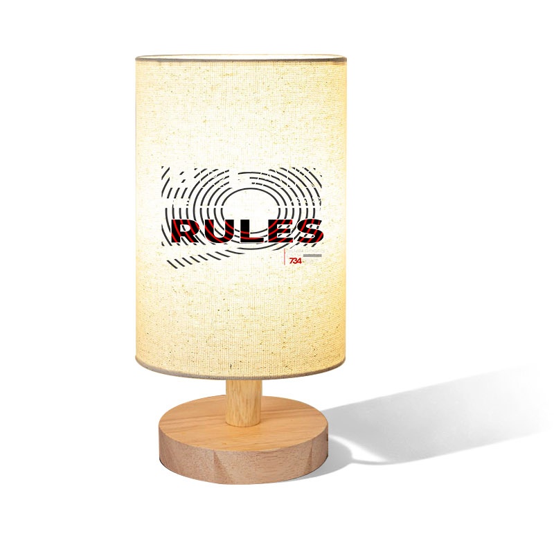 Wooden Table Lamp with Bold "RULES" Graphic Print
