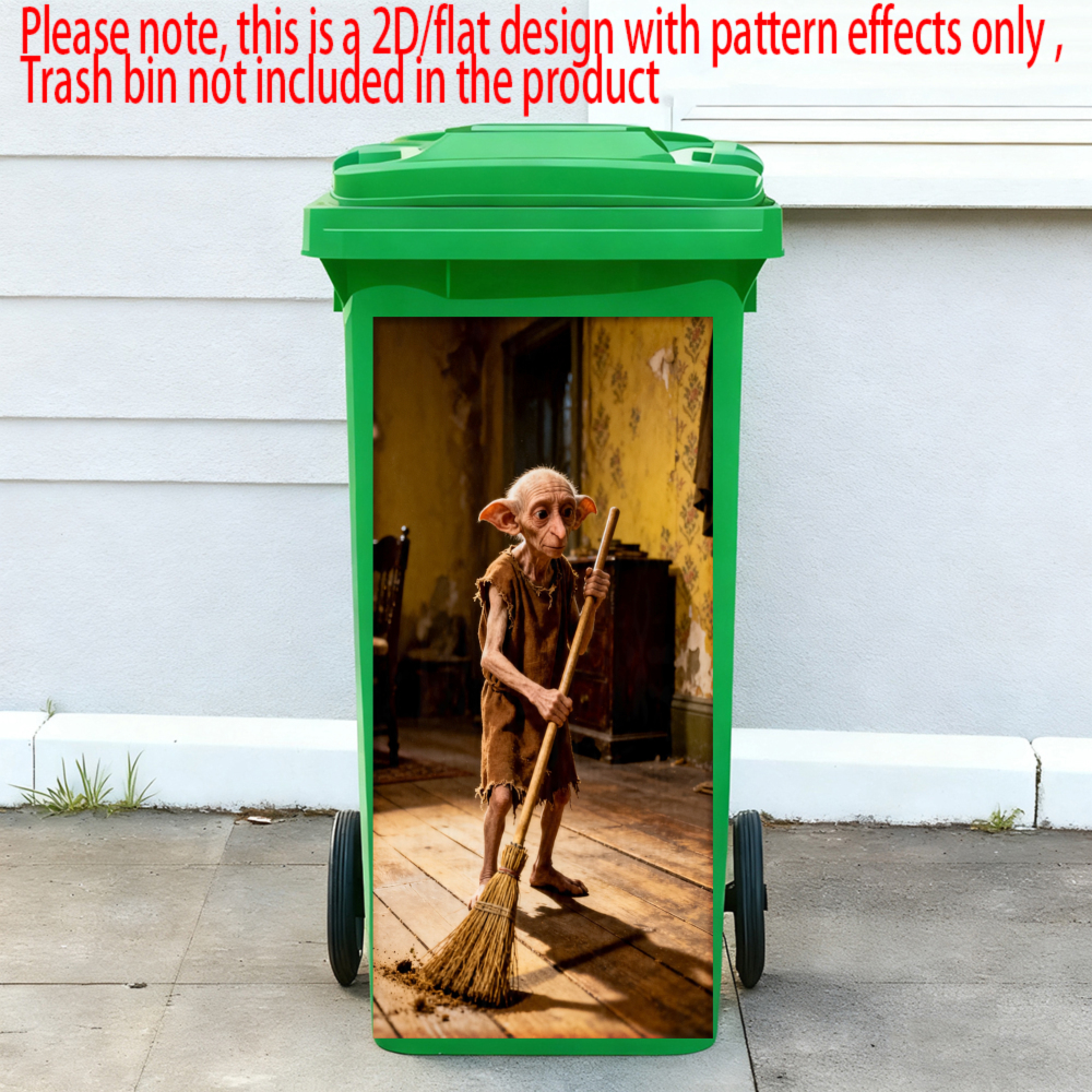 Image of 1pc 2d Flat Cartoon Movie Harry Potter Dobby Trash Can Sticker Outdoors Waterproof Bin Stickers Self-adhesive Wallpaper Home Wall Art Kitchen Decoration