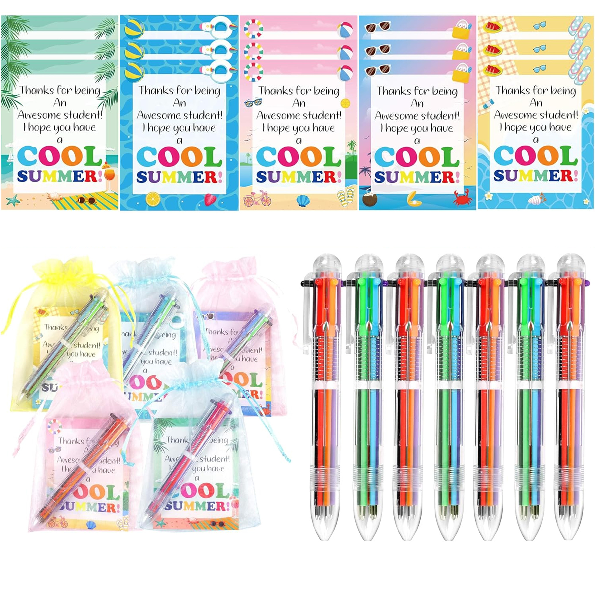 TEMU 15 Sets 6-In-1 Pennen en Karton (Met Mesh Zakken), Halloween Feest Cadeaus, Kerstcadeaus, Schoolfeesten, Cadeaus met Vakantie Thema, School- en