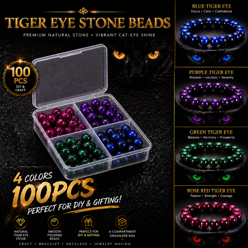 TEMU 100pz Perline Occhio di Tigre 8Mm 4 Colori, Essenziali per Gioielli Decorativi, Regalo per Famiglia e