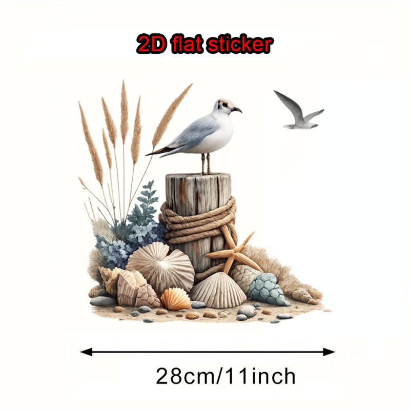 Image of 2d Flat, 2d Flat Decoration 1pc Seagull Shell Toilet Lid Sticker, Creative Toilet Sticker, Removable Toilet Lid Decal Paper, Decorative Sticker Decal For Wall And Door, Self-adhesive And , 2d Flat