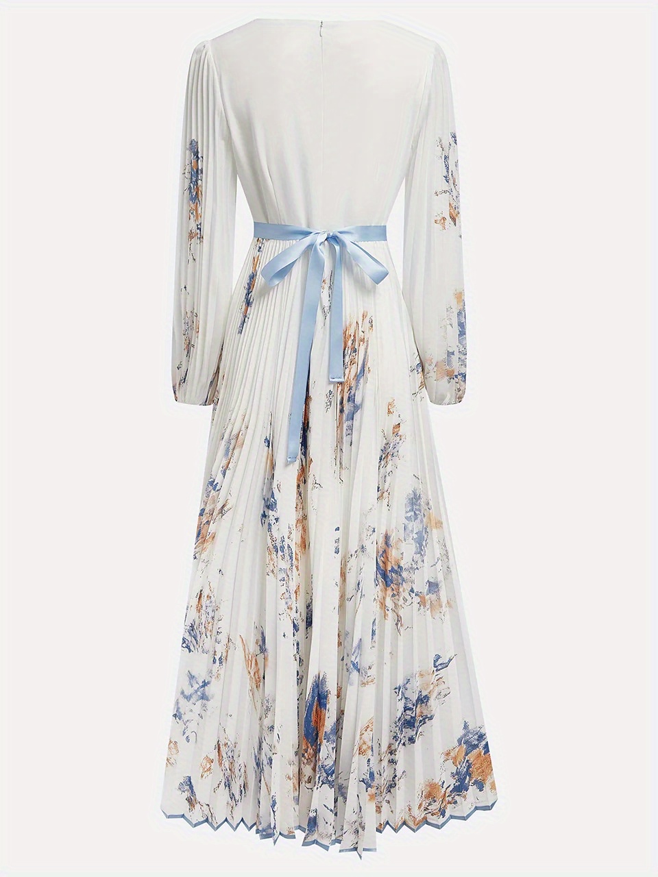 womens elegant floral print dress formal casual party wedding outfit with cinched waist flowy long sleeves   party everyday dress in beige green white black womens formal everyday attire dresses for wedding guest versatile fashion   design sophisticated tailoring     fabric adult clothing Product details 2