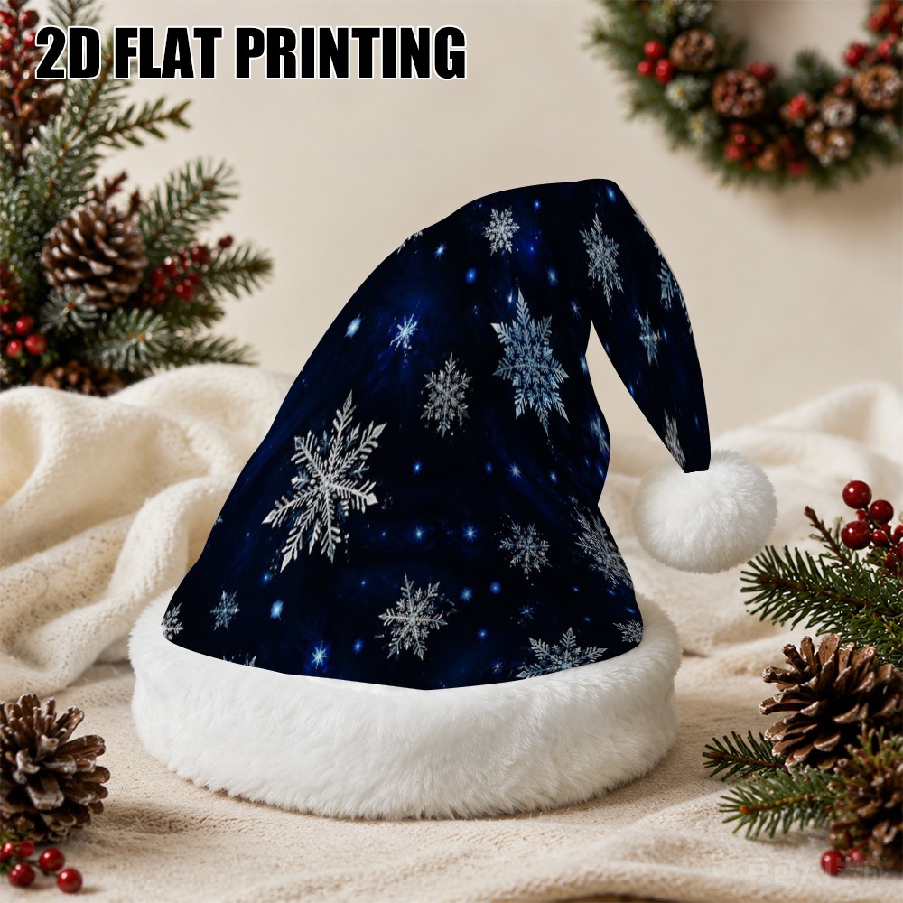 TEMU 2d Flat Printing 1pc Polyester Christmas Snowflakes Night Christmas Hat For Christmas Celebration, Halloween Party Decoration, New Year Winter