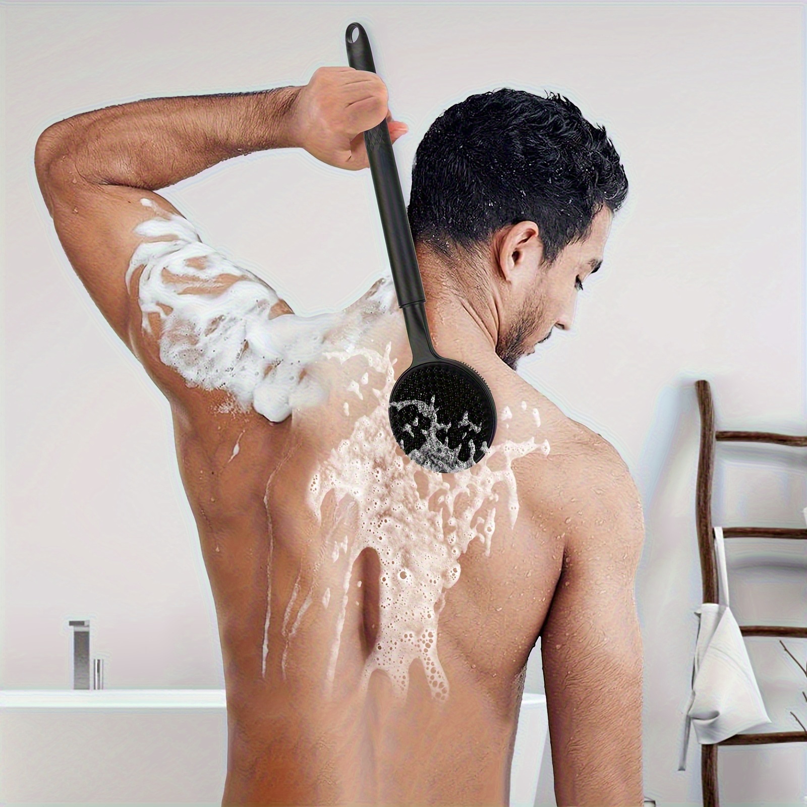 extra long back scrubber shower brush heavy duty bath exfoliator with adjustable handle 15 7 to 23 6 non   base dual sided exfoliating massage head no electricity needed for full body ideal for back legs feet   reach areas bathroom   back scrubber for shower personal hygiene sturdy construction hygiene maintenance Product details 1