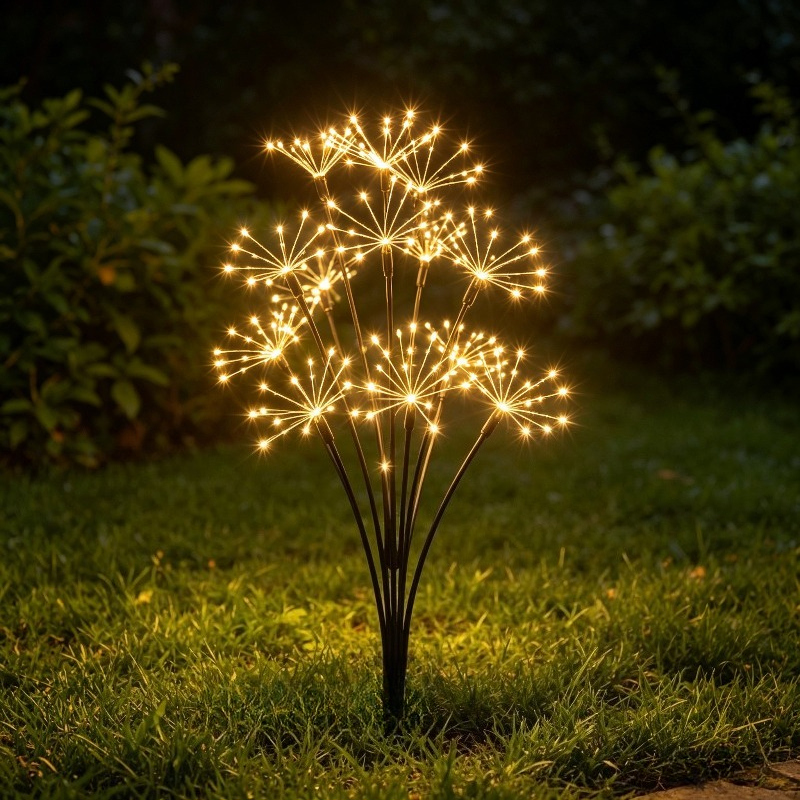 Solar Firework Light, Creative Exploding Star Shaped Decorative Lamp, Built-in 8 Adjustable Warm Light , Smart Light Control Automatic Sensing Switch