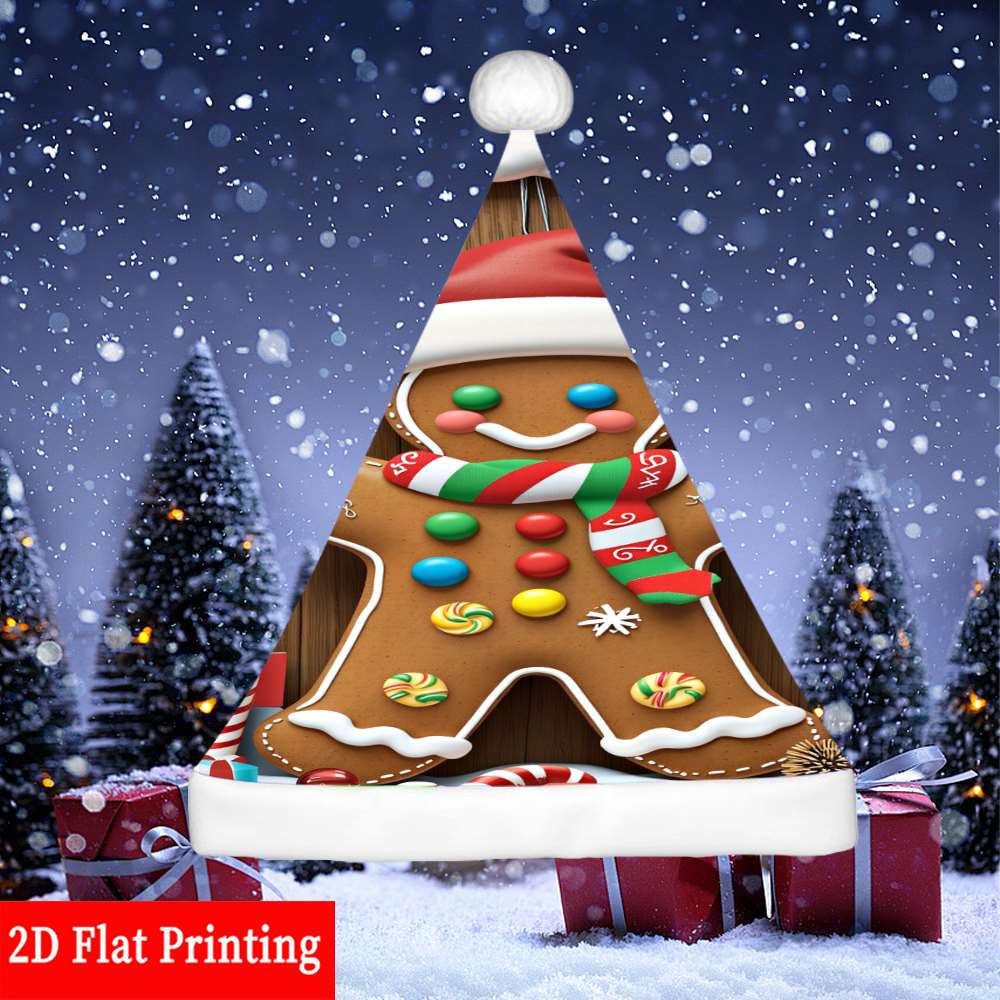 TEMU 1pc Chapeau de Père Noël avec en Pain d'Épice pour Homme & Ornements de Canne en Bonbon - Durable pour Noël pour , Cosplay de Fête de Noël,