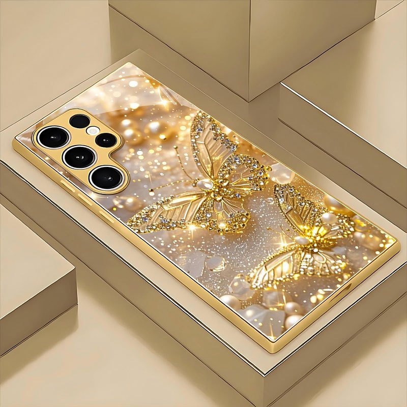 TEMU Phone Case - Pearl Beautiful Pattern Glass Case Suitable For Suitable For Galaxy S26s25/s25 Plus/s25 Ultra/s24/s24 Fe/s24 Plus/s24 Ultra/s23/s23