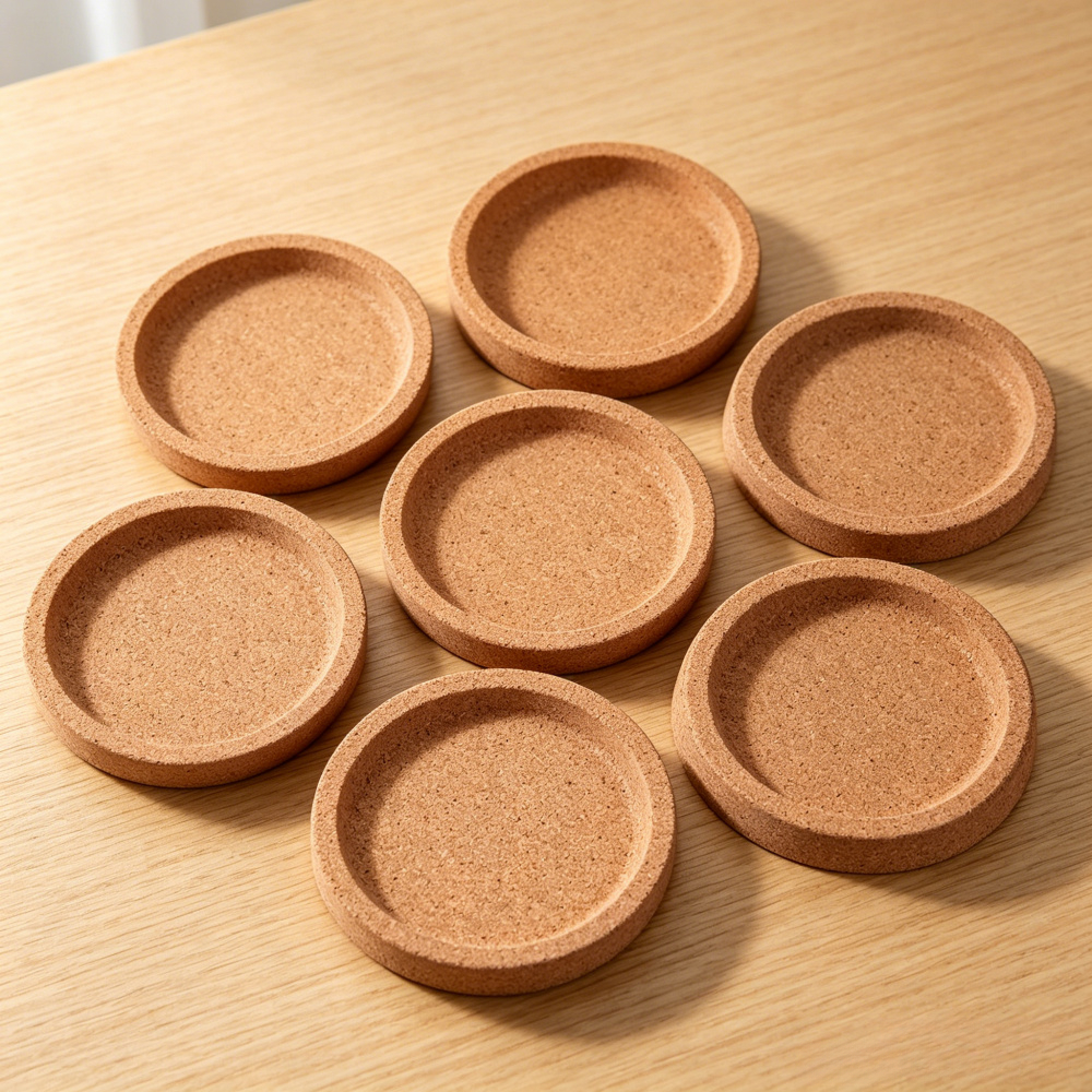 Image of 7 Cork Coasters With Vertical Wells Cork Non-slip Coasters Household Office Desktop Insulation Pads Coffee Cup Water Cup Mug Coaster Set (cannot Direct Contact With Food)