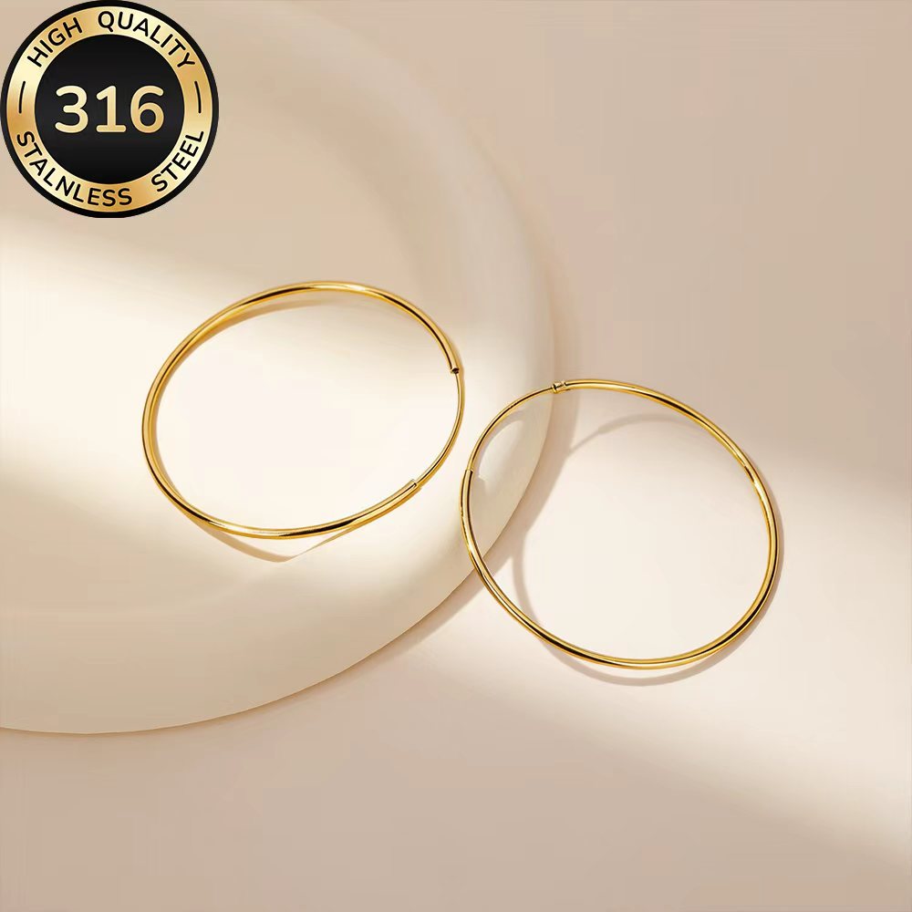 TEMU Pendientes dorados hipoalergénicos de acero inoxidable 316 de calidad, pulidos, KC, antimanchas, y elegantes, pendientes de moda para mujer