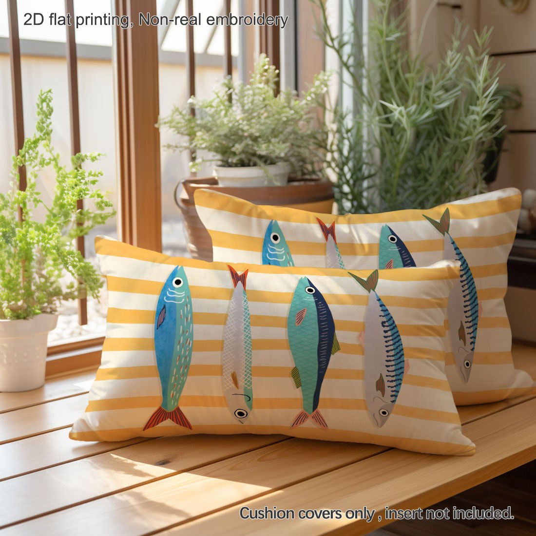 TEMU 2d Printing 2pcs Nordic Ins-style Yellow Background Small Fish Print Pillowcases, A For A Housewarming Gift For Sofas, Armchairs, Or , Outdoor