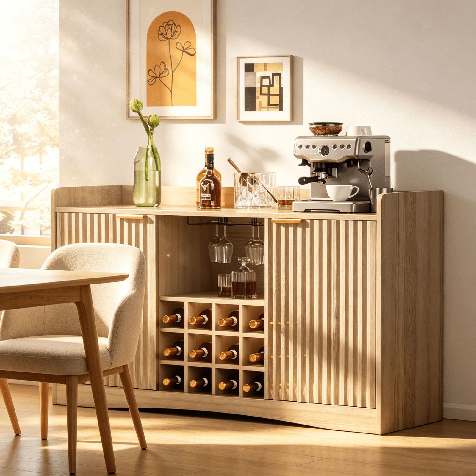 Modern Freestanding Wine Bar Cabinet | Wine Storage Rack