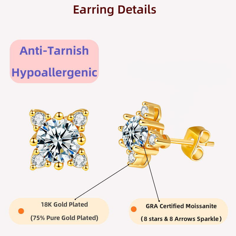 Women's GRA Moissanite Flower-Shaped Stud Earrings