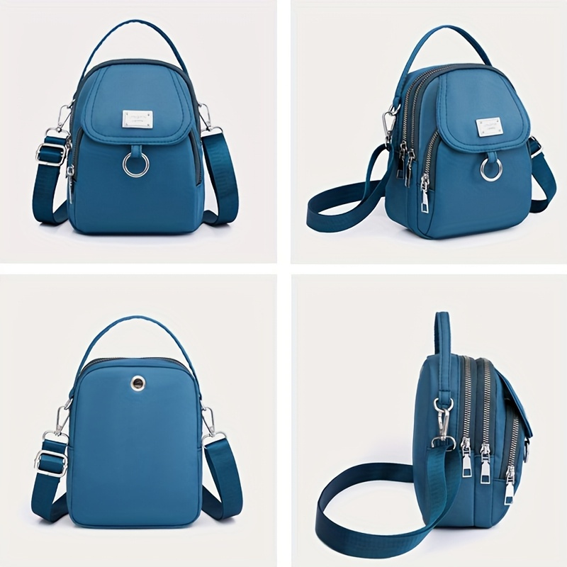 lightweight nylon womens messenger bag casual mini handbag with multi zipper compartments detachable adjustable shoulder strap front pocket   in lavender black dark purple grey brown sapphire blue small crossbody bag versatile travel purse secure zipper closure details 2