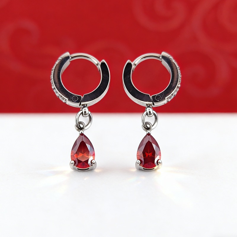 Pomegranate Red Moissanite Drop-shaped Earrings for Special Occasions