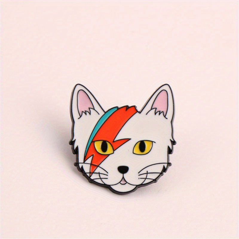 Image of Rock - Inspired Cat Face Enamel Pin With Lightning For Music And Cat Lovers, Ideal For Concert Outfits