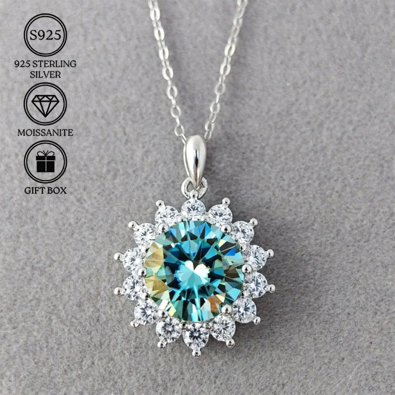 TEMU 1pc 1/2/3/4/5 Carat 925 Silver Synthetic Moissanite Necklace, Hypoallergenic Romantic For Valentine's Day, Chic Accessory For Cocktail Parties
