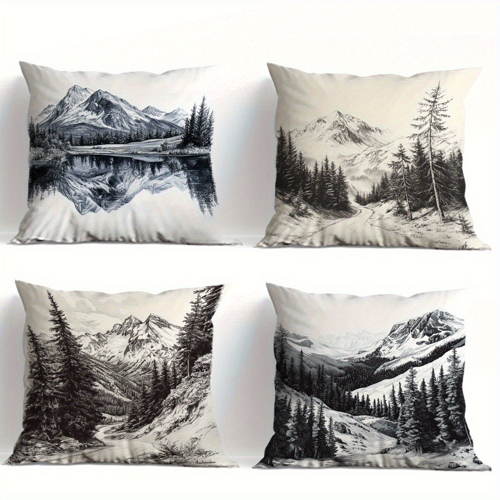 TEMU Juego de 4 fundas de almohada modernas con geométrico y negro, con montañas y de , hechas de poliéster, aptas para varios tipos de habitaciones,