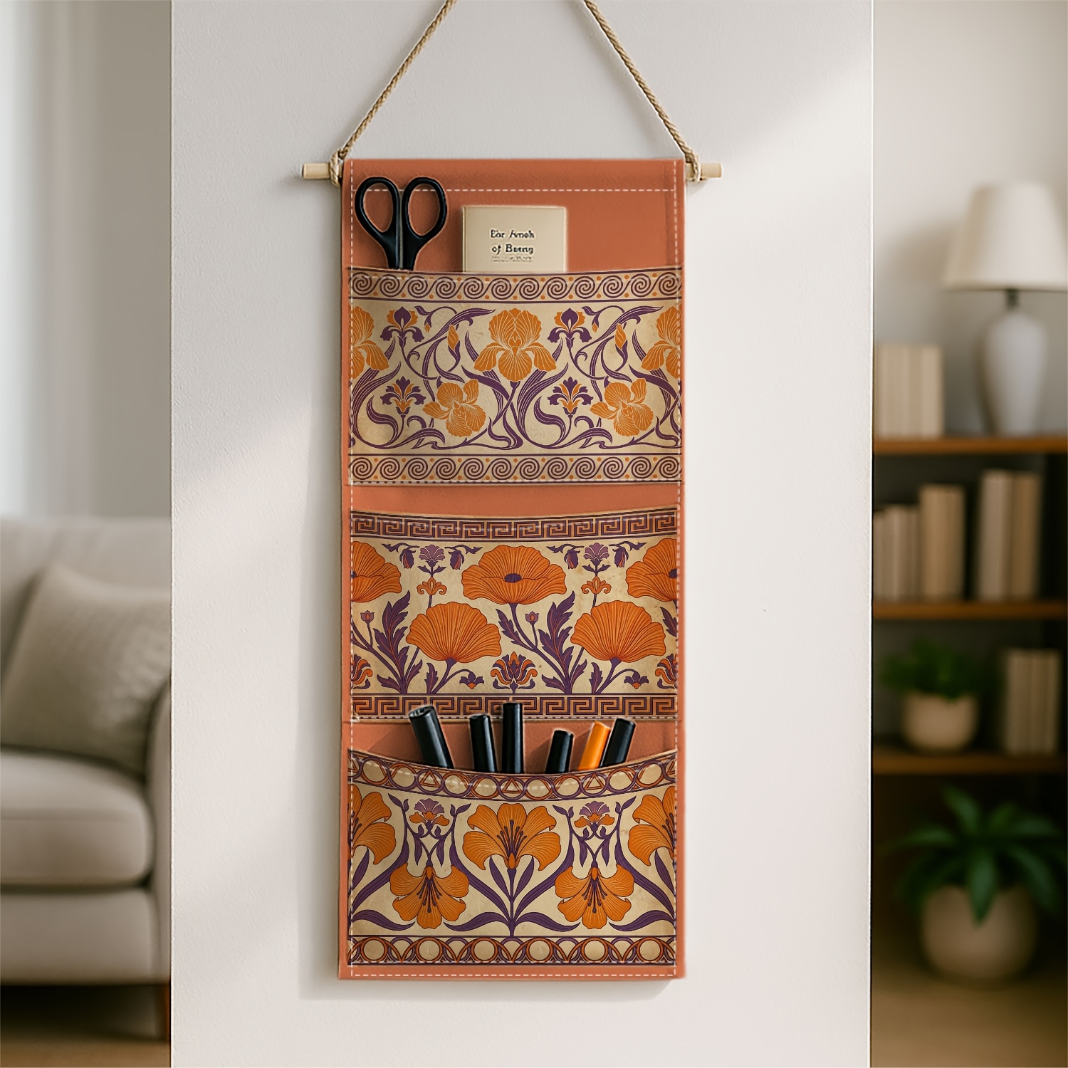 TEMU 1-pack (1pc) Wall-mounted Hanging Organizer Bag - Fabric Storage Shelf With Orange & , Space-saving Suitable For Storing Tableware, Toiletries, Utensils, Bathroom & Organization, Hanging Shelf