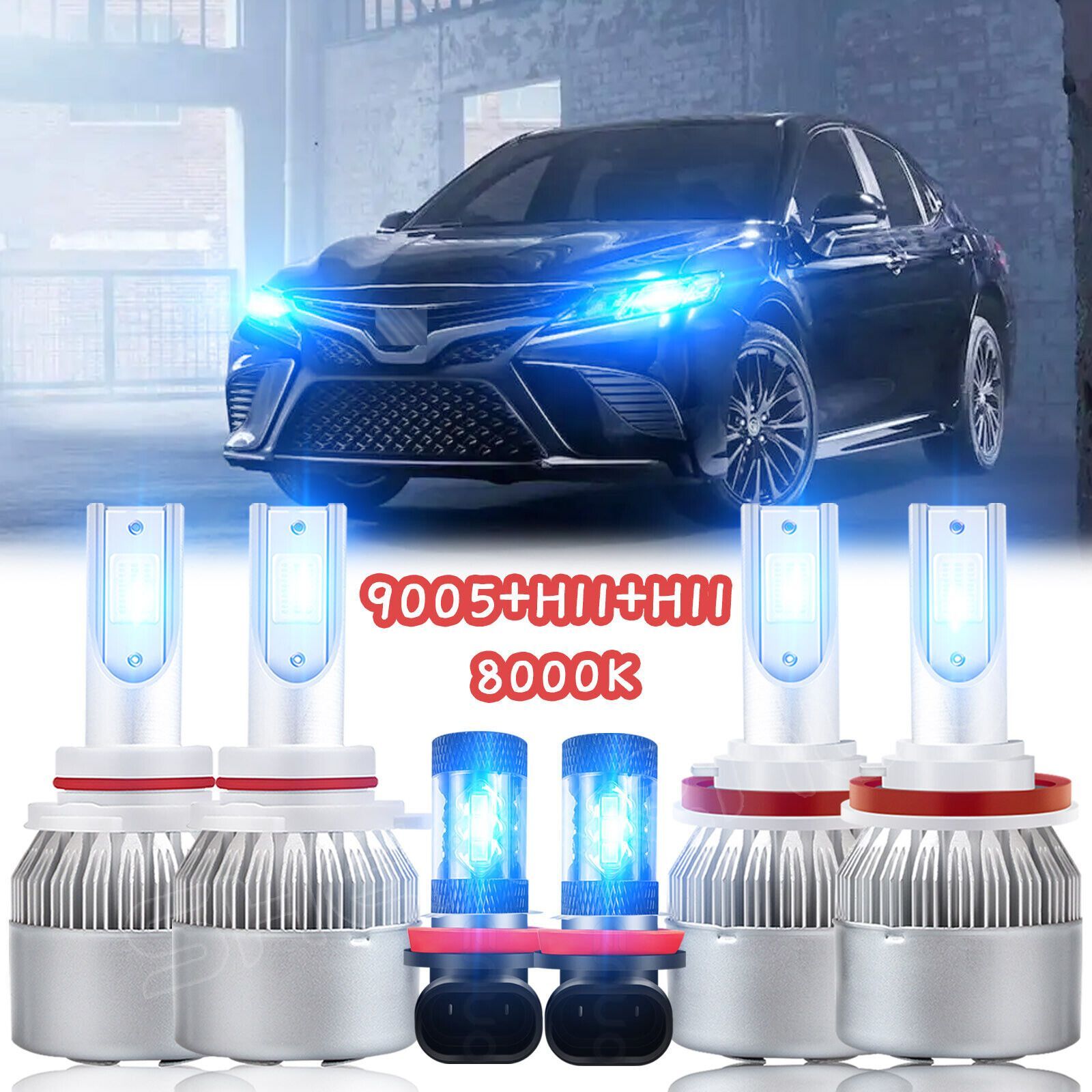 

For Toyota Camry 2007-2014 6pcs 8000k Led Headlight + Fog Bulbs