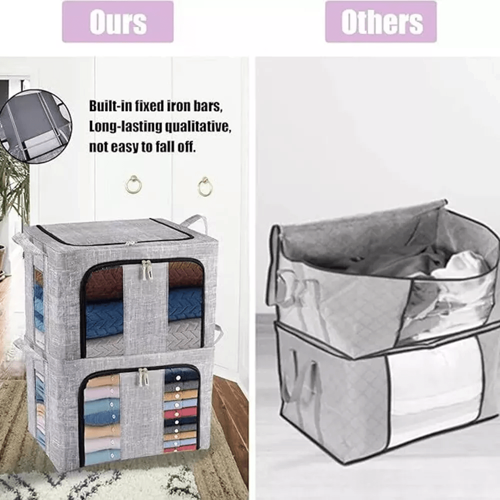 item picture Set of 3 Large Storage Bags for Organizing Clothes in The Closet, Foldable for Blanket Storage, Featuring Handles, Windows, Zippers, And a Steel Frame, Ideal for Indoor Bedroom Use, Under-Bed Storage