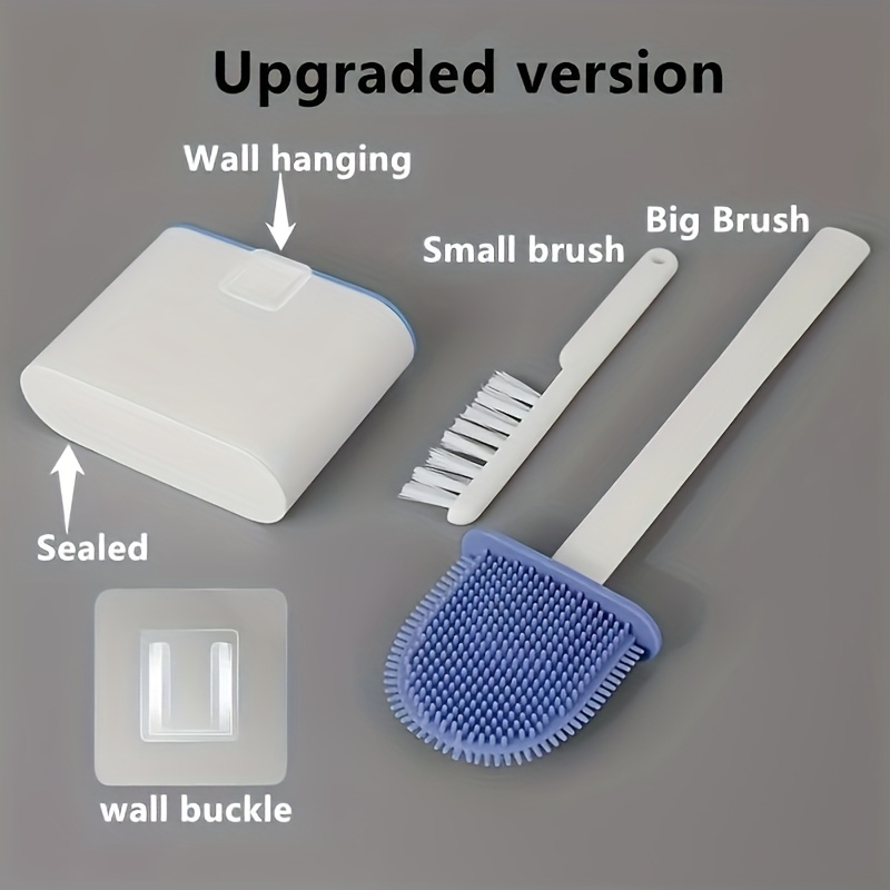 1 wyx flexible toilet brush set with long handle wall mounted holder no     plastic bathroom cleaning brush essential for   toilet brush and holder set details 4