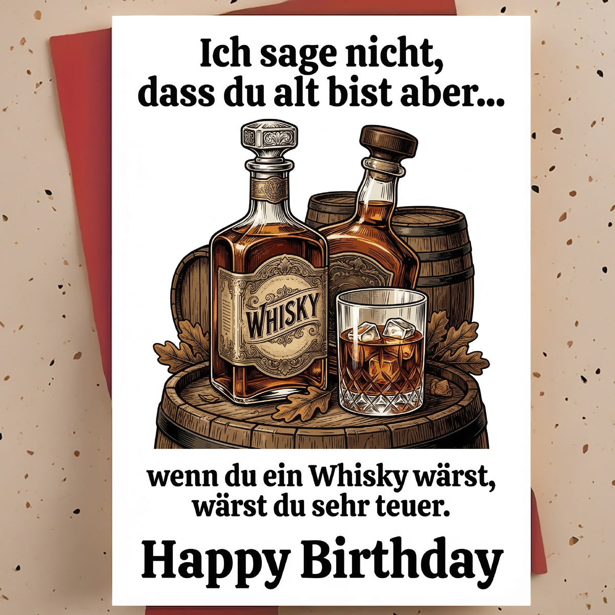 Image of 1pc Funny Whiskey-themed Birthday Card For Adults – Ideal Gift For Whiskey Enthusiasts, , , With Envelope + Greeting Card