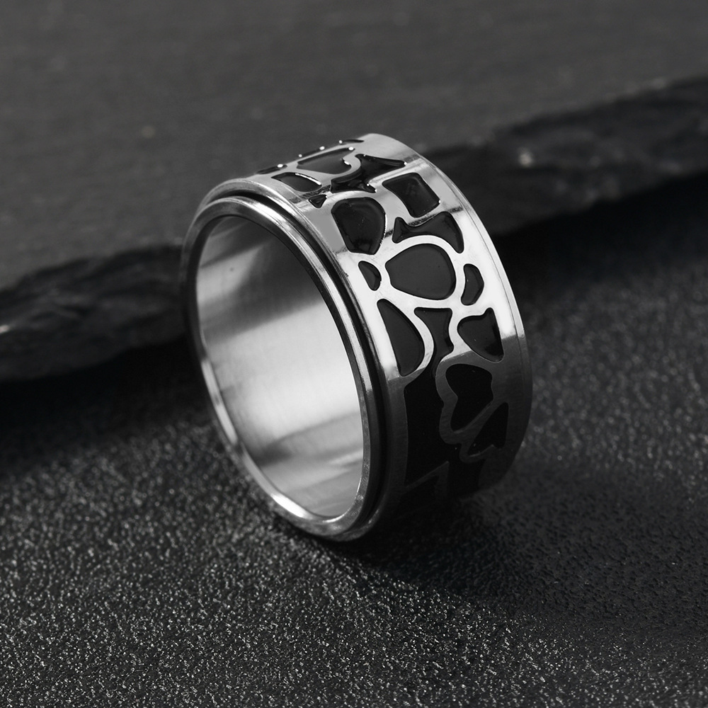 1 european and   stainless steel mens ring with non fading   cross texture rotatable ring Product details 1