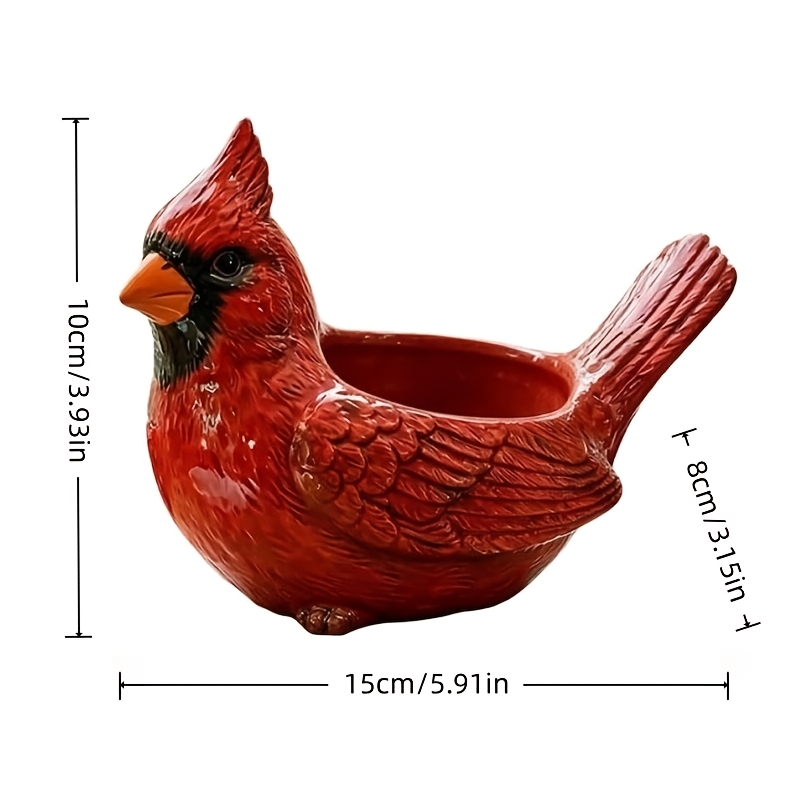 TEMU Bird Potted Plant, Resin Red Bird Flower Pot With Drainage Hole, Flower Pot Decoration, Suitable For Indoor And Outdoor Plants Home Garden