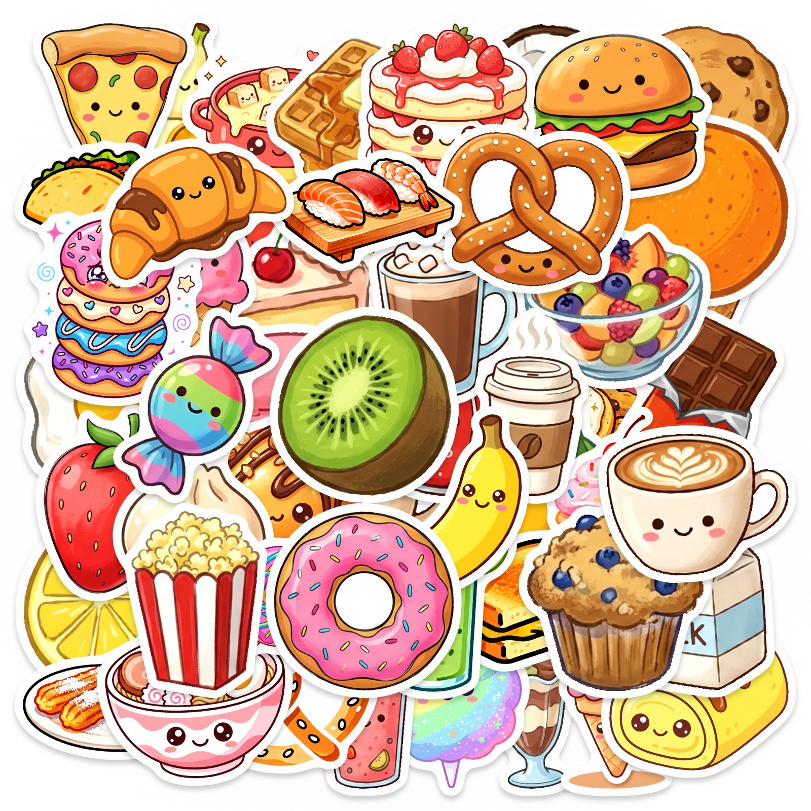 TEMU 50pcs Cute Stickers, Cartoon Snack And Dessert Designs, Planner Accessories And Office Products For Water Bottle, Laptop, , Journal, Phone Case