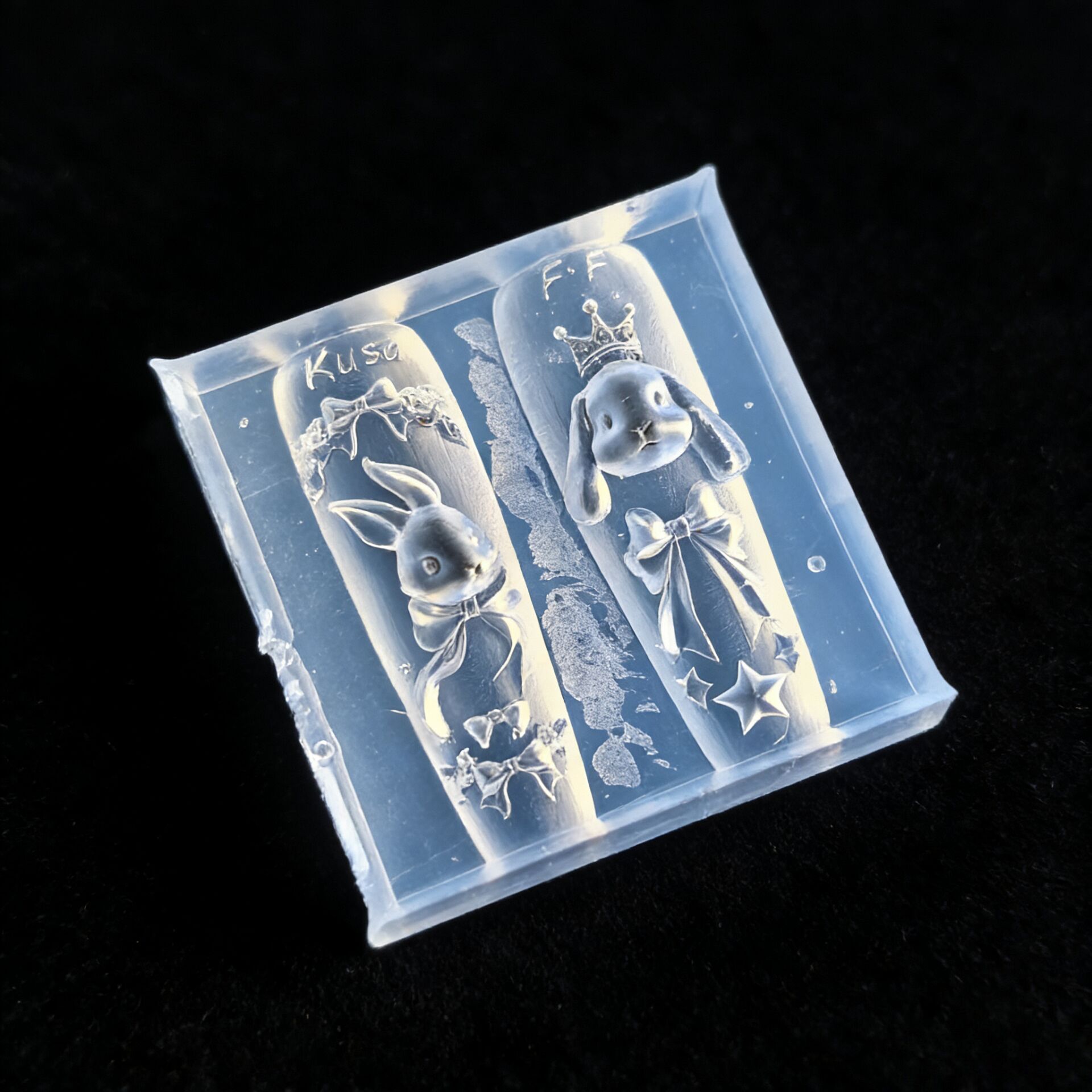 TEMU 3d Rabbit Bunny Nail Art Silicone Molds Bowknot Carving Template Resin Mould For Nail Charms Making Embossed Stencils