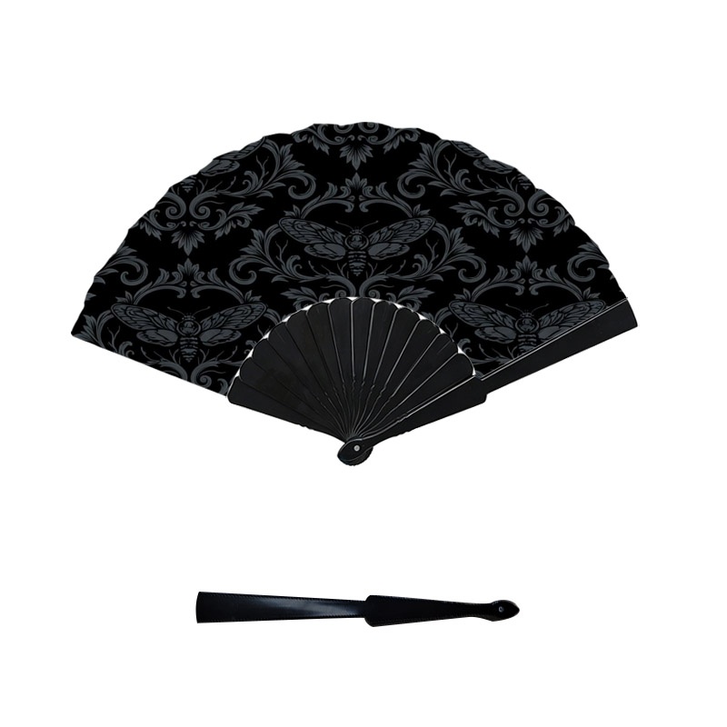 TEMU 1pc Women's Gothic Baroque Handheld Fan With Moth & Vine Print - Ornate Plastic Frame & Blade, Accessory Suitable For Daily Use, Outdoor Events,