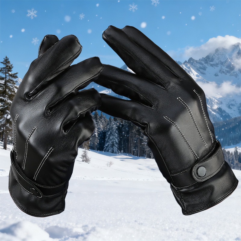 1 Pair Touchscreen Winter Gloves, Windproof Faux Leather With Plush Lining - Warm, Comfortable, Elastic For Outdoor Riding And Activities - No Battery Needed, Winter Gloves