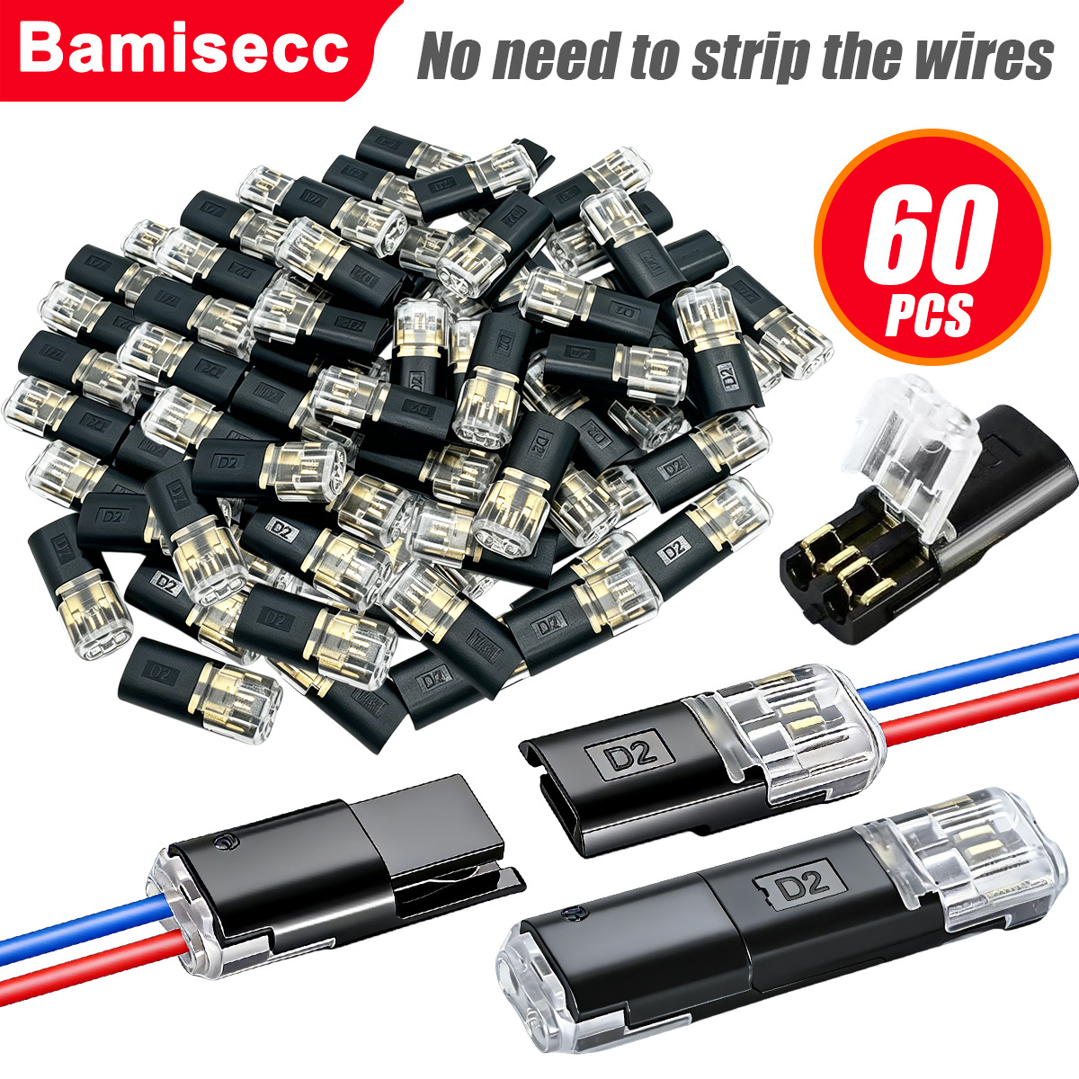 60pcs/30pcs Quick Single-pin Terminals, 2-pin Insert Connectors, Pvc Insulated, Quick Connect