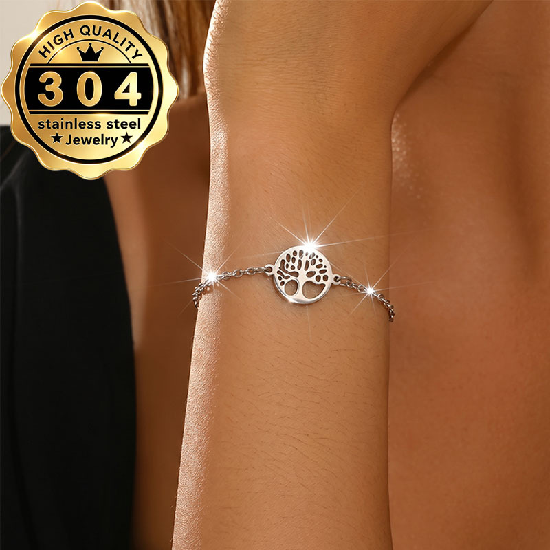 TEMU Bracciale a catena con albero della vita , 1 pezzo, da donna ed elegante, acciaio inossidabile 304, per e di nozze, indossabile in , un regalo a
