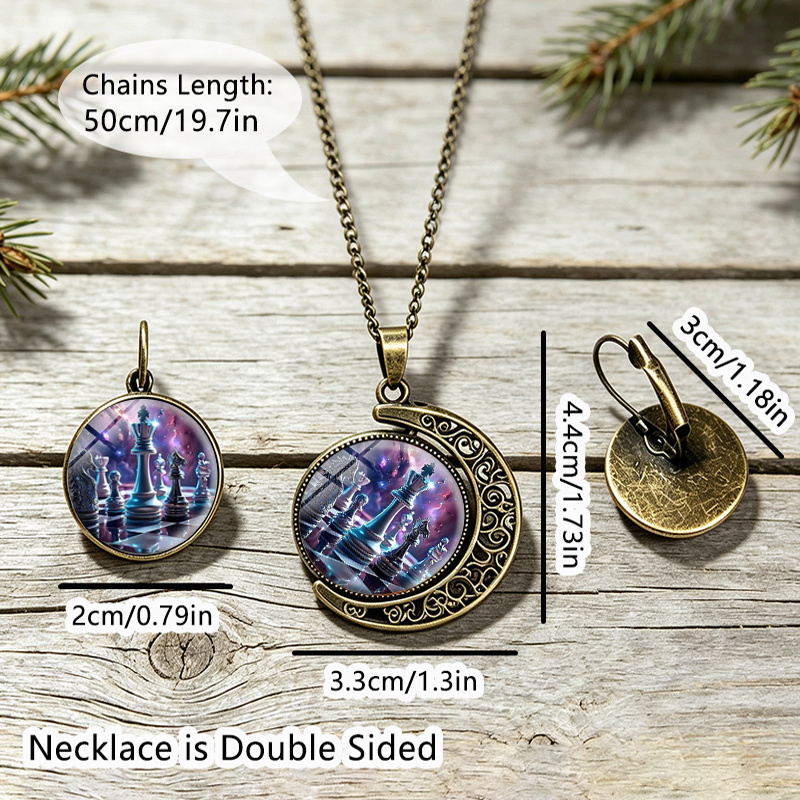 3pcs Fantasy Chess Pieces Vintage Jewelry Set