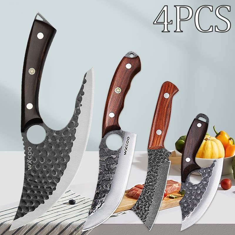 TEMU 4pcs Professional Stainless Steel Utility Knife Sharp Sashimi Knife Chef Knife Cooking Knife Multipurpose Knife Boning Knife Pizza Small Pocket