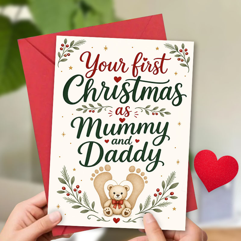 first christmas as parents card suitable for footprint teddy bear keepsake self sealing footprints greeting card for new parent gifts decor   card for   daddy