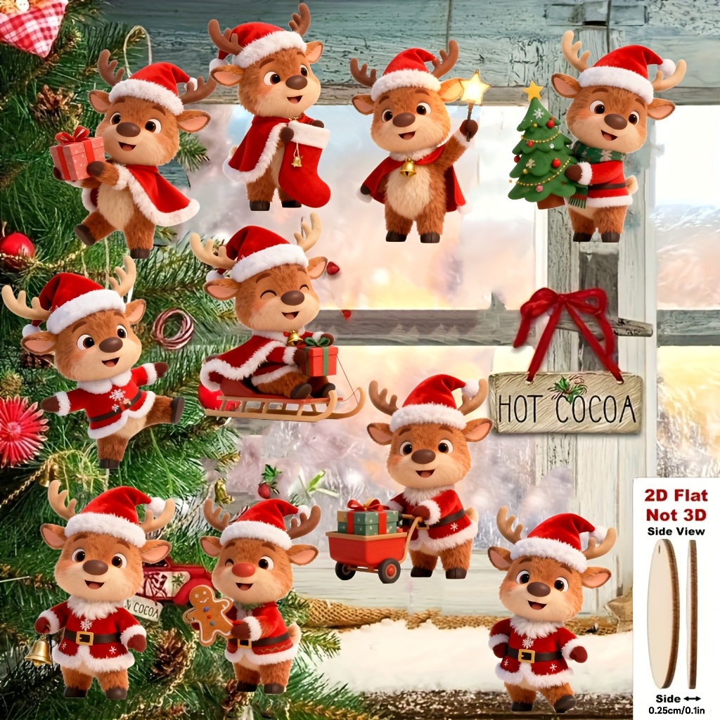 TEMU 2d Flat, 10pcs Cute Reindeer Wooden Christmas Ornaments, Christmas Tree Hangings, Christmas Decorations, Home Hanging Decorations, Party