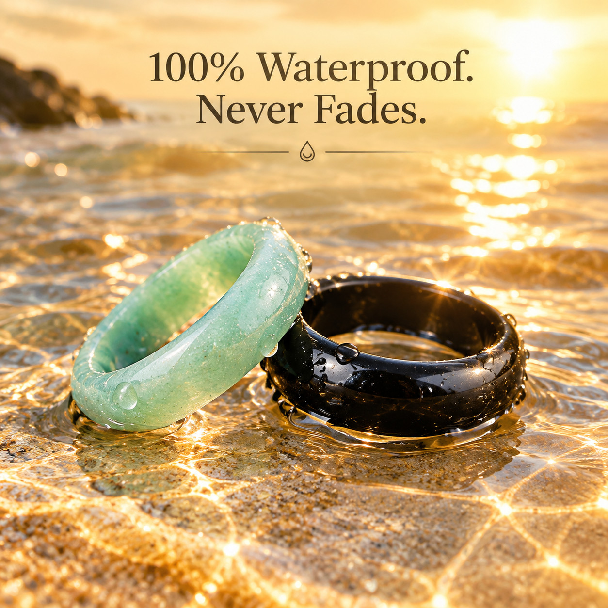 2pc Natural Green Aventurine & Black Obsidian Ring Set, Stackable