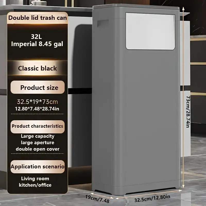 25l 32l 6 6 8 45 gallons kitchen trash can with   up and rotary lids classic large black kitchen waste bin dual lid design rectangular sealed base