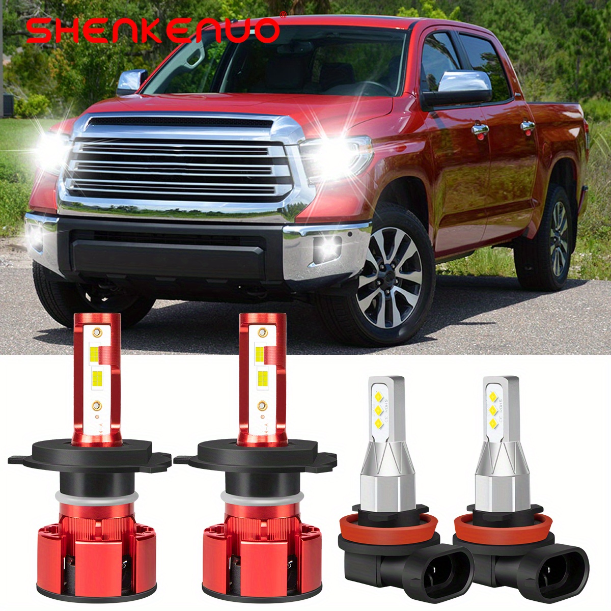 TEMU 4pcs For Tundra 2014-2021 Led Headlight Bulbs Combo, H4/ Hb2/ 9003 High/ Low Beam+h11 Fog Light, 36000lm 500% Brightness 6000k Super
