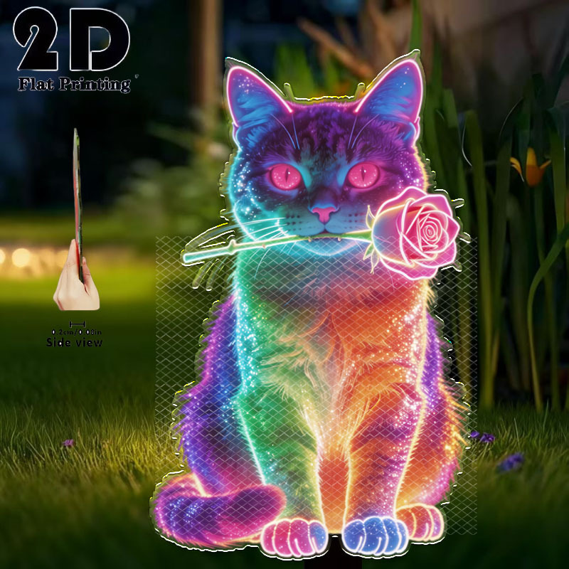 TEMU 2d Flat - 【2d Flat】 2d Flat - [2d Flat] 2d Plane 1pc Cute Kitten Luminous Fluorescent Effect Garden Decoration Ground Plug, Outdoor Courtyard